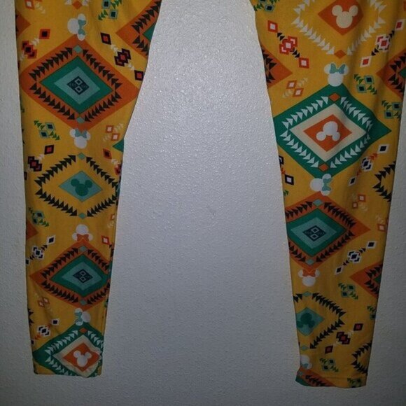 LuLaRoe Disney Mickey Minnie Mouse Leggings TC Yellow Orange Green White Aztec - Picture 7 of 9